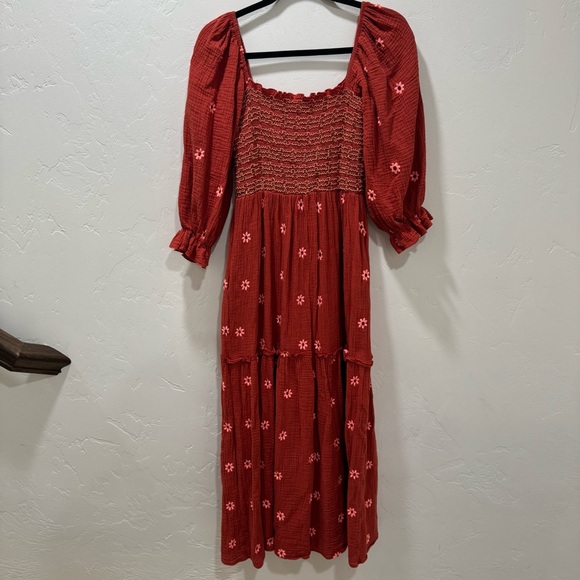 Women XS/S Floral Embroidered Midi Maxi Dress Long Puff Sleeve Square Neck - Picture 10 of 16